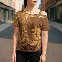 Tiare Tahiti Cross Shoulder Shirt Brown Polynesia Motifs - Polynesian Pride