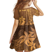 Tiare Tahiti Kid Short Sleeve Dress Brown Polynesia Motifs - Polynesian Pride