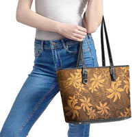 Tiare Tahiti Leather Tote Bag Brown Polynesia Motifs - Polynesian Pride