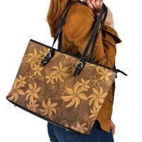 Tiare Tahiti Leather Tote Bag Brown Polynesia Motifs - Polynesian Pride