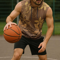 Tiare Tahiti Sleeveless Hoodie Brown Polynesia Motifs - Polynesian Pride