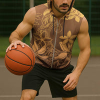 Tiare Tahiti Sleeveless Zip Hoodie Brown Polynesia Motifs - Polynesian Pride