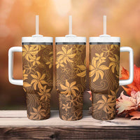 Tiare Tahiti Tumbler With Handle Brown Polynesia Motifs - Polynesian Pride