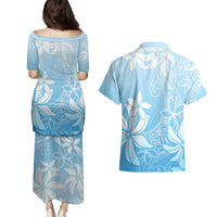 Tiare Tahiti Couples Matching Puletasi and Hawaiian Shirt Blue Polynesia Motifs - Polynesian Pride
