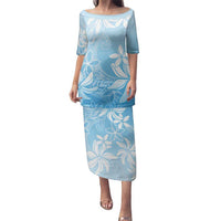 Tiare Tahiti Family Matching Puletasi and Hawaiian Shirt Blue Polynesia Motifs - Polynesian Pride
