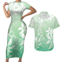 Tiare Tahiti Couples Matching Short Sleeve Bodycon Dress and Hawaiian Shirt Matcha Polynesia Motifs - Polynesian Pride