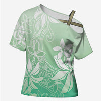 Tiare Tahiti Cross Shoulder Shirt Matcha Polynesia Motifs - Polynesian Pride