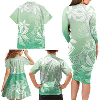 Tiare Tahiti Family Matching Long Sleeve Bodycon Dress and Hawaiian Shirt Matcha Polynesia Motifs - Polynesian Pride