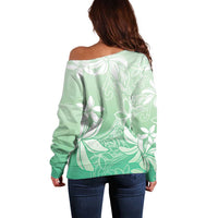 Tiare Tahiti Off Shoulder Sweater Matcha Polynesia Motifs - Polynesian Pride