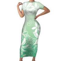 Tiare Tahiti Short Sleeve Bodycon Dress Matcha Polynesia Motifs - Polynesian Pride
