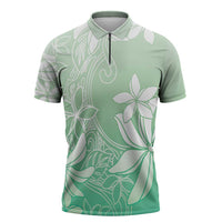 Tiare Tahiti Zipper Polo Shirt Matcha Polynesia Motifs - Polynesian Pride