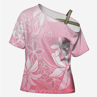 Tiare Tahiti Cross Shoulder Shirt Pink Polynesia Motifs - Polynesian Pride