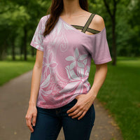 Tiare Tahiti Cross Shoulder Shirt Pink Polynesia Motifs - Polynesian Pride