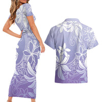 Tiare Tahiti Couples Matching Short Sleeve Bodycon Dress and Hawaiian Shirt Purple Polynesia Motifs - Polynesian Pride