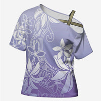 Tiare Tahiti Cross Shoulder Shirt Purple Polynesia Motifs - Polynesian Pride