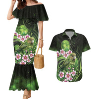 New Zealand Aotearoa Kakapo Couples Matching Mermaid Dress and Hawaiian Shirt Maori Pattern With Manuka Galaxy Style - Polynesian Pride