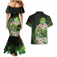 New Zealand Aotearoa Kakapo Couples Matching Mermaid Dress and Hawaiian Shirt Maori Pattern With Manuka Galaxy Style - Polynesian Pride