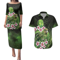 New Zealand Aotearoa Kakapo Couples Matching Puletasi and Hawaiian Shirt Maori Pattern With Manuka Galaxy Style - Polynesian Pride
