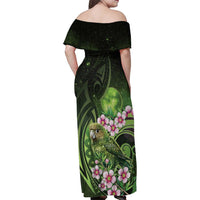 New Zealand Aotearoa Kakapo Family Matching Off Shoulder Maxi Dress and Hawaiian Shirt Maori Pattern With Manuka Galaxy Style - Polynesian Pride
