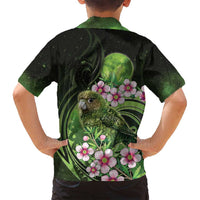 New Zealand Aotearoa Kakapo Family Matching Off Shoulder Short Dress and Hawaiian Shirt Maori Pattern With Manuka Galaxy Style LT05 - Polynesian Pride