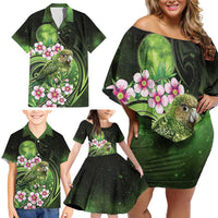 New Zealand Aotearoa Kakapo Family Matching Off Shoulder Short Dress and Hawaiian Shirt Maori Pattern With Manuka Galaxy Style LT05 - Polynesian Pride
