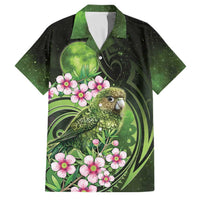 New Zealand Aotearoa Kakapo Family Matching Off Shoulder Short Dress and Hawaiian Shirt Maori Pattern With Manuka Galaxy Style LT05 Dad's Shirt - Short Sleeve Green - Polynesian Pride