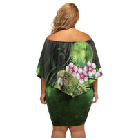 New Zealand Aotearoa Kakapo Family Matching Off Shoulder Short Dress and Hawaiian Shirt Maori Pattern With Manuka Galaxy Style LT05 - Polynesian Pride