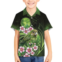 New Zealand Aotearoa Kakapo Family Matching Off Shoulder Short Dress and Hawaiian Shirt Maori Pattern With Manuka Galaxy Style LT05 - Polynesian Pride