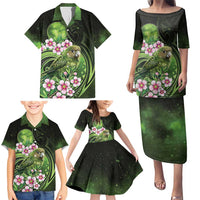 New Zealand Aotearoa Kakapo Family Matching Puletasi and Hawaiian Shirt Maori Pattern With Manuka Galaxy Style - Polynesian Pride
