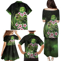 New Zealand Aotearoa Kakapo Family Matching Puletasi and Hawaiian Shirt Maori Pattern With Manuka Galaxy Style - Polynesian Pride