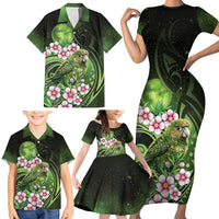 New Zealand Aotearoa Kakapo Family Matching Short Sleeve Bodycon Dress and Hawaiian Shirt Maori Pattern With Manuka Galaxy Style - Polynesian Pride