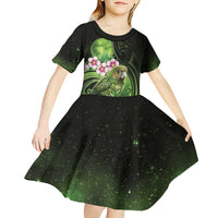 New Zealand Aotearoa Kakapo Kid Short Sleeve Dress Maori Pattern With Manuka Galaxy Style LT05 - Polynesian Pride