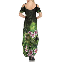 New Zealand Aotearoa Kakapo Summer Maxi Dress Maori Pattern With Manuka Galaxy Style LT05 - Polynesian Pride