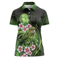 New Zealand Aotearoa Kakapo Women Polo Shirt Maori Pattern With Manuka Galaxy Style LT05 Female Green - Polynesian Pride