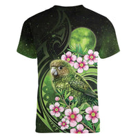 New Zealand Aotearoa Kakapo Women V-Neck T-Shirt Maori Pattern With Manuka Galaxy Style LT05 - Polynesian Pride