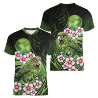 New Zealand Aotearoa Kakapo Women V-Neck T-Shirt Maori Pattern With Manuka Galaxy Style LT05 - Polynesian Pride
