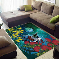 New Zealand Tui Bird Area Rug Maori Koru With Pohutukawa Galaxy Style - Polynesian Pride