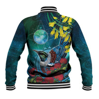 New Zealand Tui Bird Baseball Jacket Maori Koru With Pohutukawa Galaxy Style LT05 - Polynesian Pride