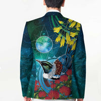New Zealand Tui Bird Blazer Maori Koru With Pohutukawa Galaxy Style - Polynesian Pride