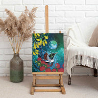 New Zealand Tui Bird Canvas Wall Art Maori Koru With Pohutukawa Galaxy Style - Polynesian Pride