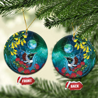 New Zealand Tui Bird Ceramic Ornament Maori Koru With Pohutukawa Galaxy Style - Polynesian Pride