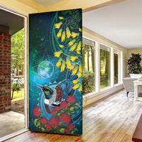 New Zealand Tui Bird Door Cover Maori Koru With Pohutukawa Galaxy Style - Polynesian Pride
