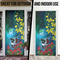 New Zealand Tui Bird Door Cover Maori Koru With Pohutukawa Galaxy Style - Polynesian Pride