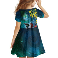 New Zealand Tui Bird Family Matching Long Sleeve Bodycon Dress and Hawaiian Shirt Maori Koru With Pohutukawa Galaxy Style - Polynesian Pride