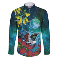 New Zealand Tui Bird Family Matching Mermaid Dress and Hawaiian Shirt Maori Koru With Pohutukawa Galaxy Style - Polynesian Pride
