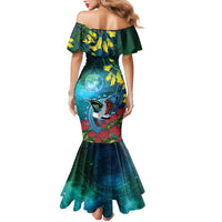 New Zealand Tui Bird Family Matching Mermaid Dress and Hawaiian Shirt Maori Koru With Pohutukawa Galaxy Style - Polynesian Pride