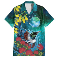 New Zealand Tui Bird Family Matching Off Shoulder Maxi Dress and Hawaiian Shirt Maori Koru With Pohutukawa Galaxy Style - Polynesian Pride