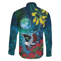 New Zealand Tui Bird Family Matching Off Shoulder Short Dress and Hawaiian Shirt Maori Koru With Pohutukawa Galaxy Style - Polynesian Pride