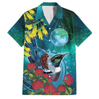 New Zealand Tui Bird Family Matching Puletasi and Hawaiian Shirt Maori Koru With Pohutukawa Galaxy Style - Polynesian Pride