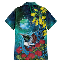 New Zealand Tui Bird Family Matching Summer Maxi Dress and Hawaiian Shirt Maori Koru With Pohutukawa Galaxy Style - Polynesian Pride